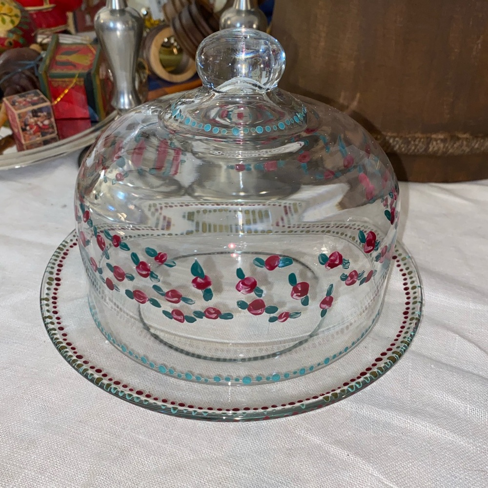 Hand painted Gurallar Artcraft Cheese Cake Dome and plate